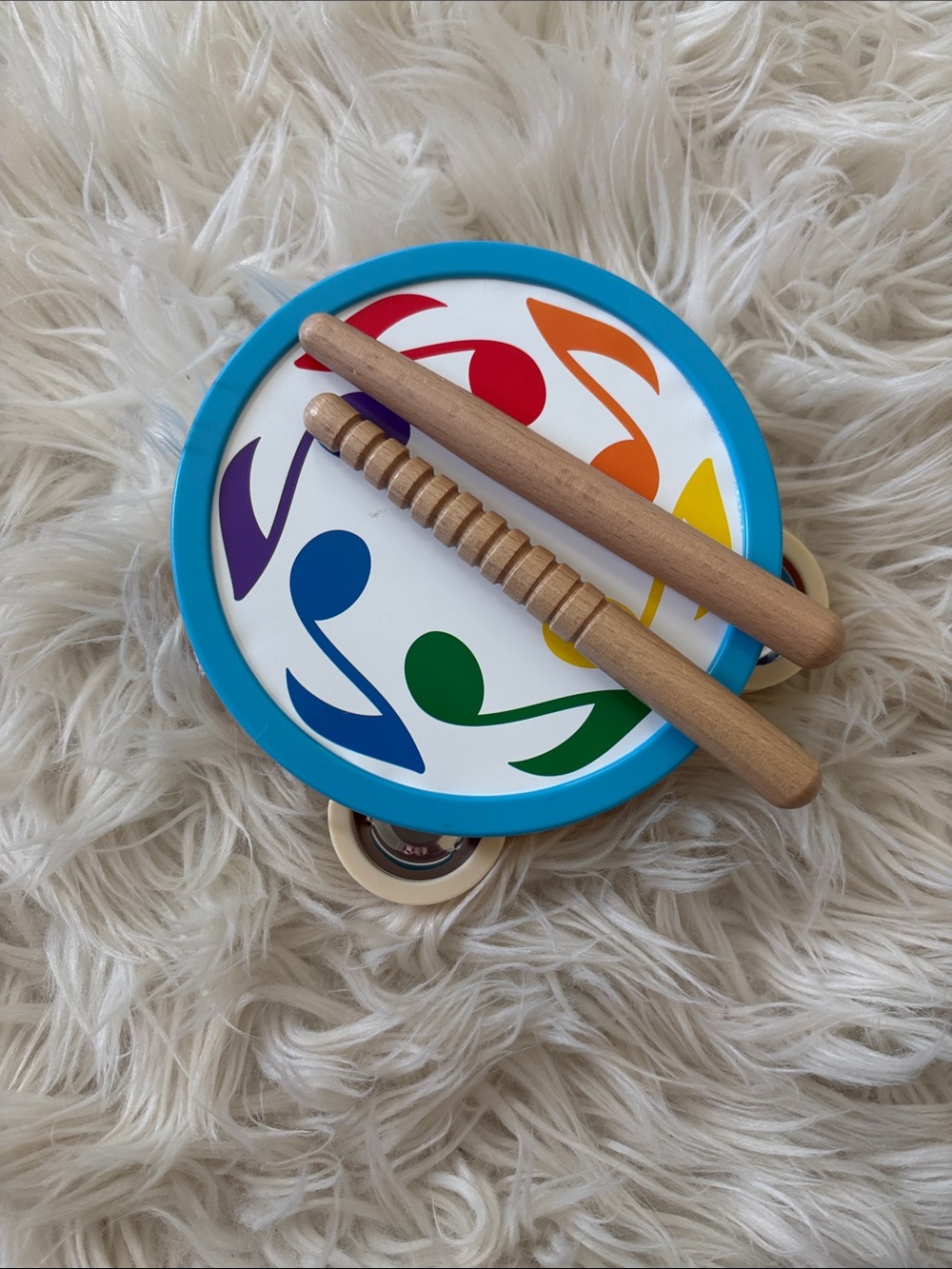 Melissa & Doug Blue Hand Drum with Rainbow Notes and Wooden Sticks & Tambourine